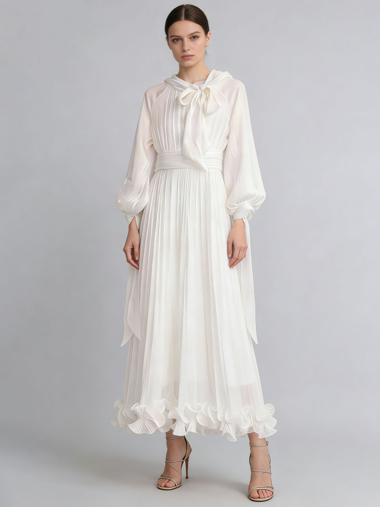 TWOTWINSTYLE Solid Long Sleeve Spliced Ruffles Elegant Dress