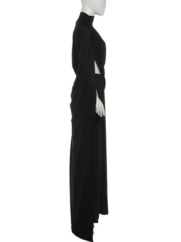 TWOTWINSTYLE Stand Collar Irregular Hem Top Solid Skirt Elegant Dress