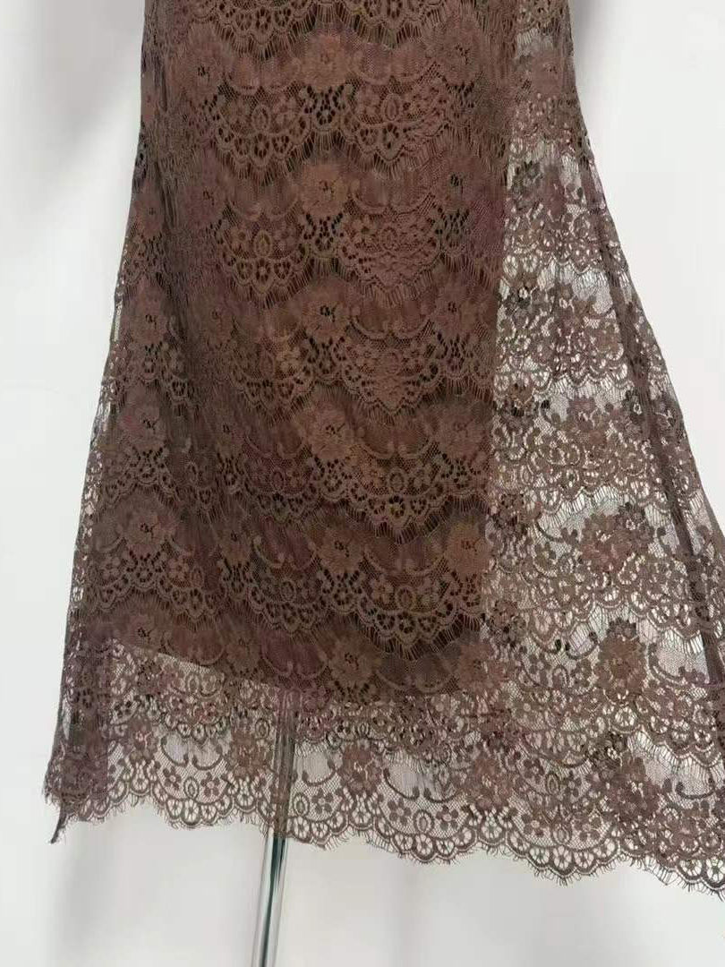 TWOTWINSTYLE Stand Collar Long Sleeve Tunic Top Spliced Lace Skirt Vintage Set