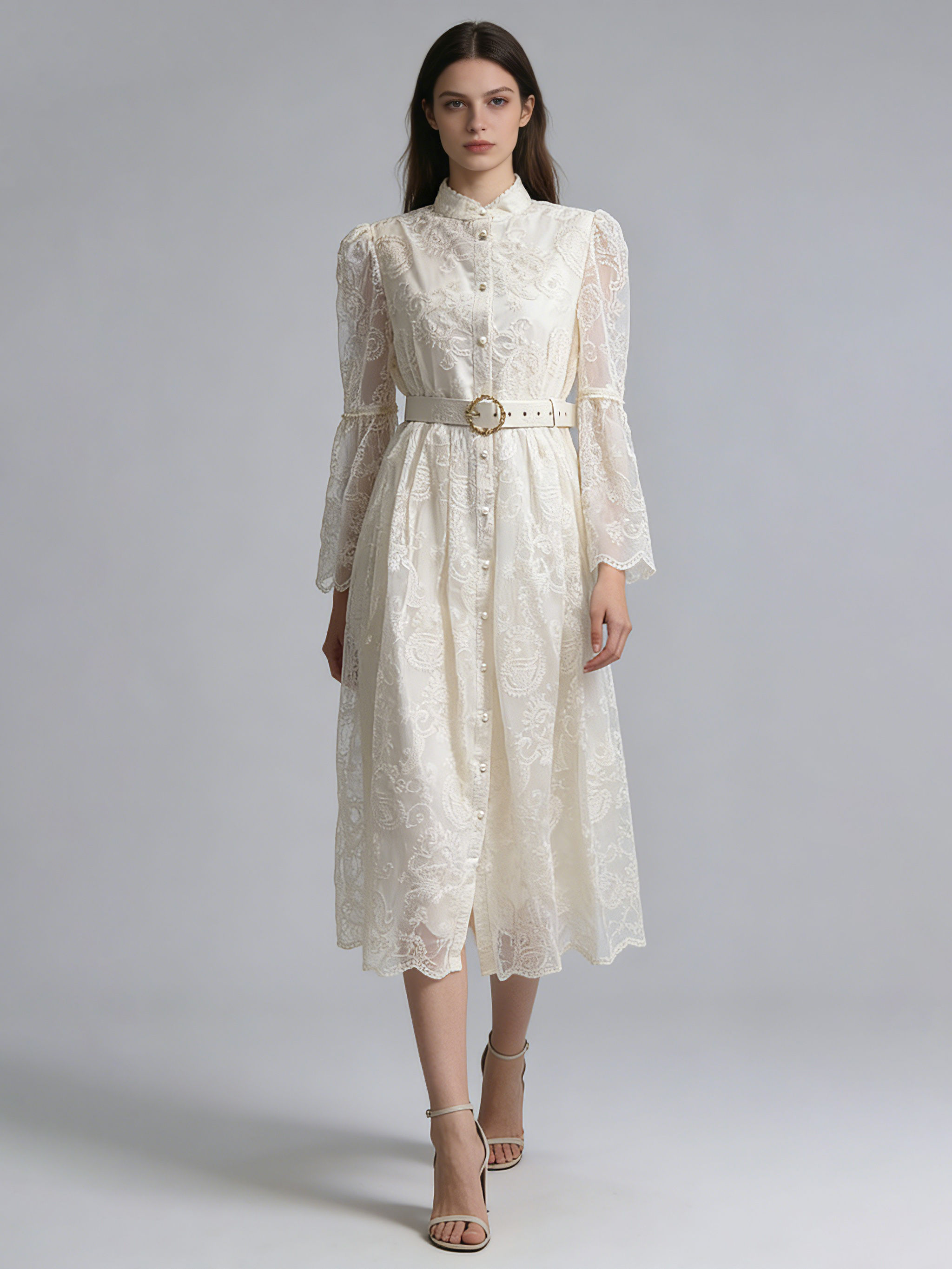 TWOTWINSTYLE Stand Collar Patchwork Lace Tunic Fashion Dress