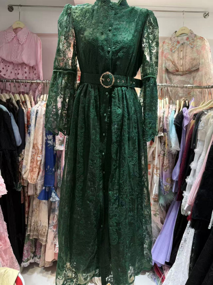 TWOTWINSTYLE Stand Collar Patchwork Lace Tunic Fashion Dress