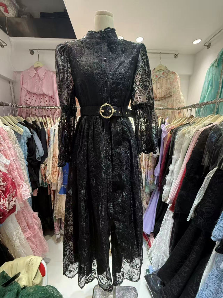 TWOTWINSTYLE Stand Collar Patchwork Lace Tunic Fashion Dress