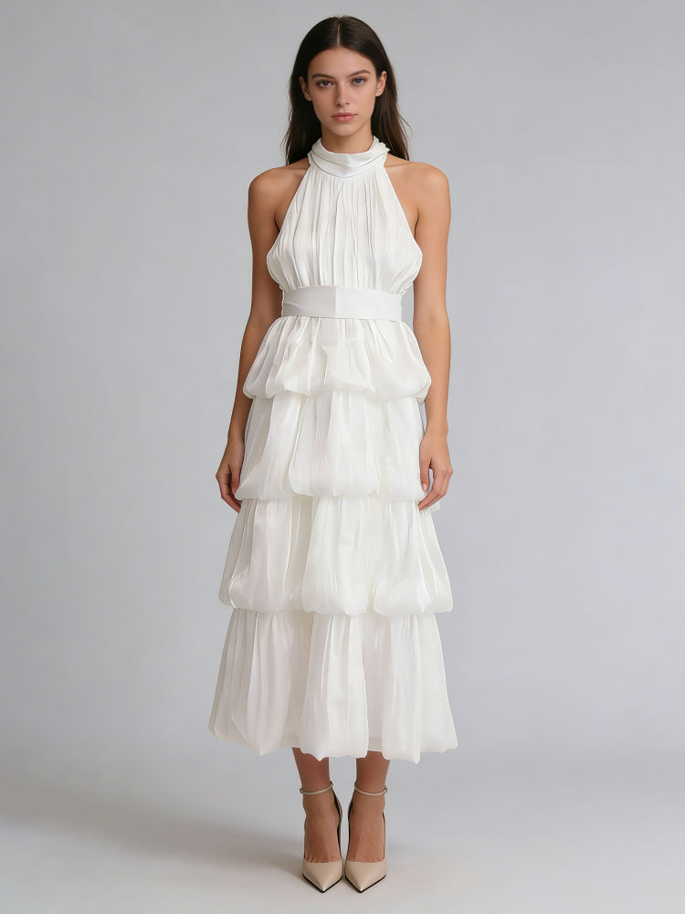 TWOTWINSTYLE Stand Collar Sleeveles High Waist Designer Dress