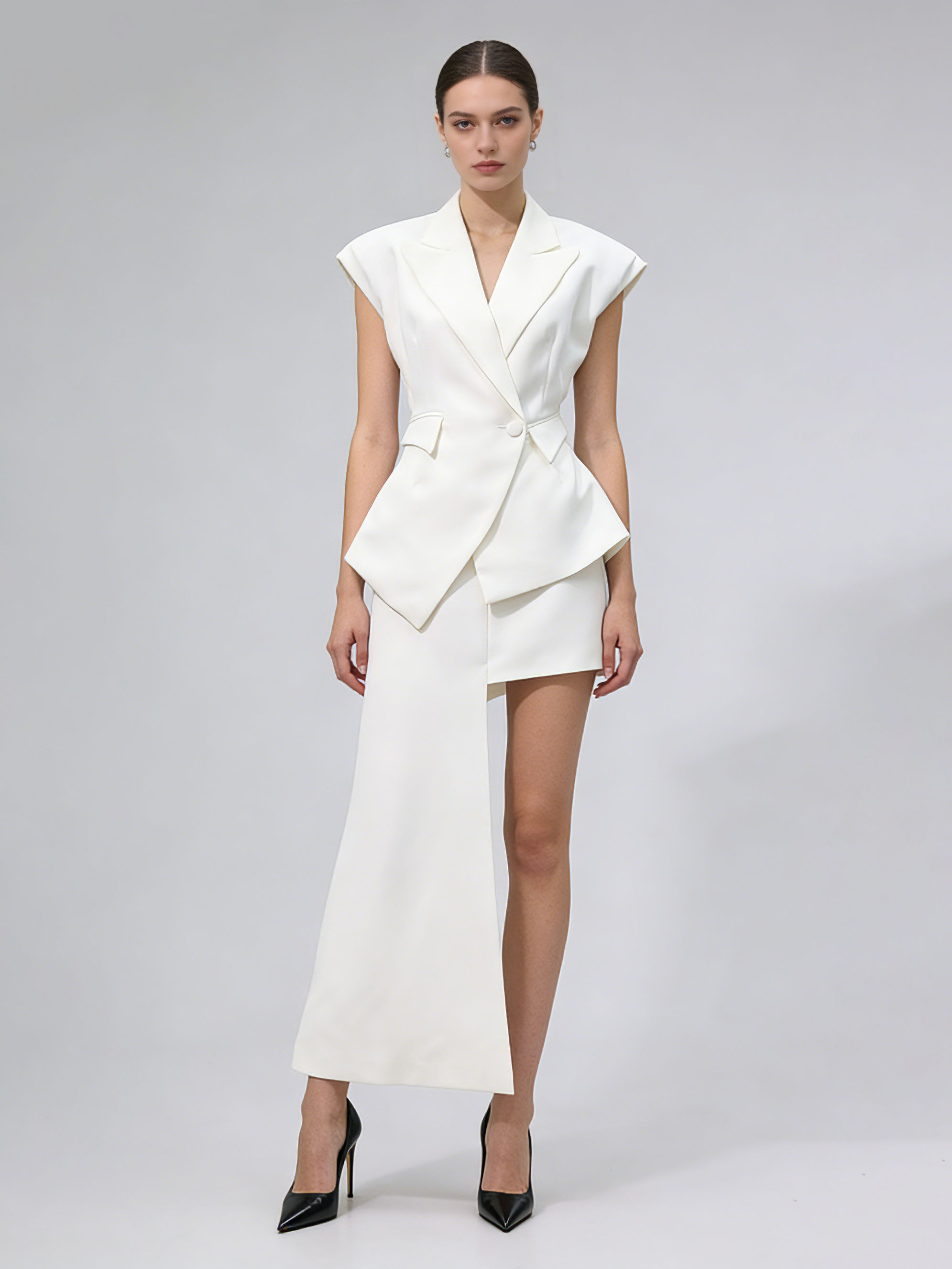 TWOTWINSTYLE V Neck High Waist Top Irregular Hem Skirt Designer Set