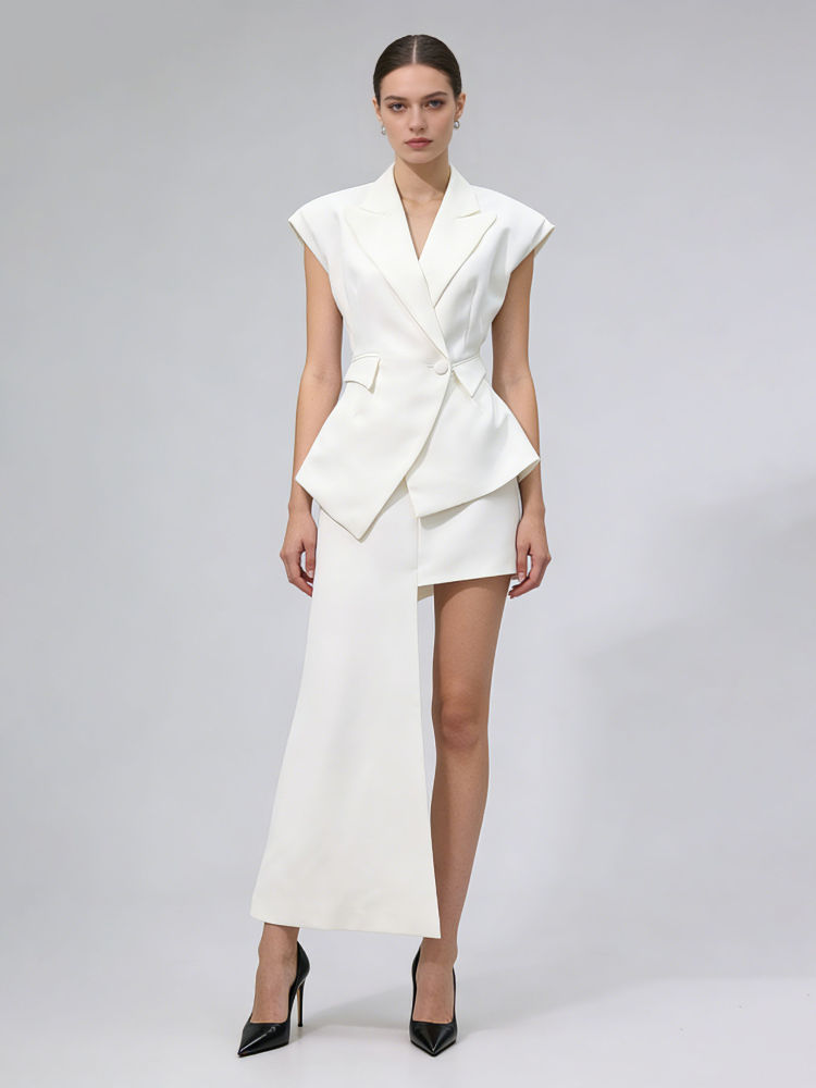 TWOTWINSTYLE V Neck High Waist Top Irregular Hem Skirt Designer Set