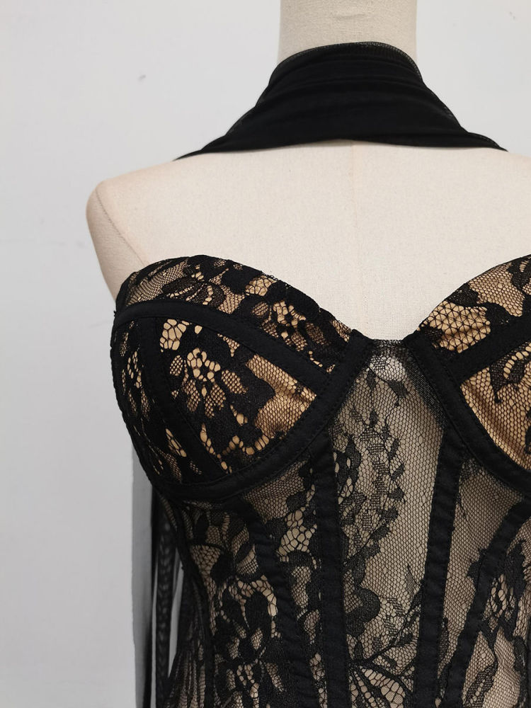TWOTWINSTYLE Sleeveles Spliced Lace High Waist Sexy Dress