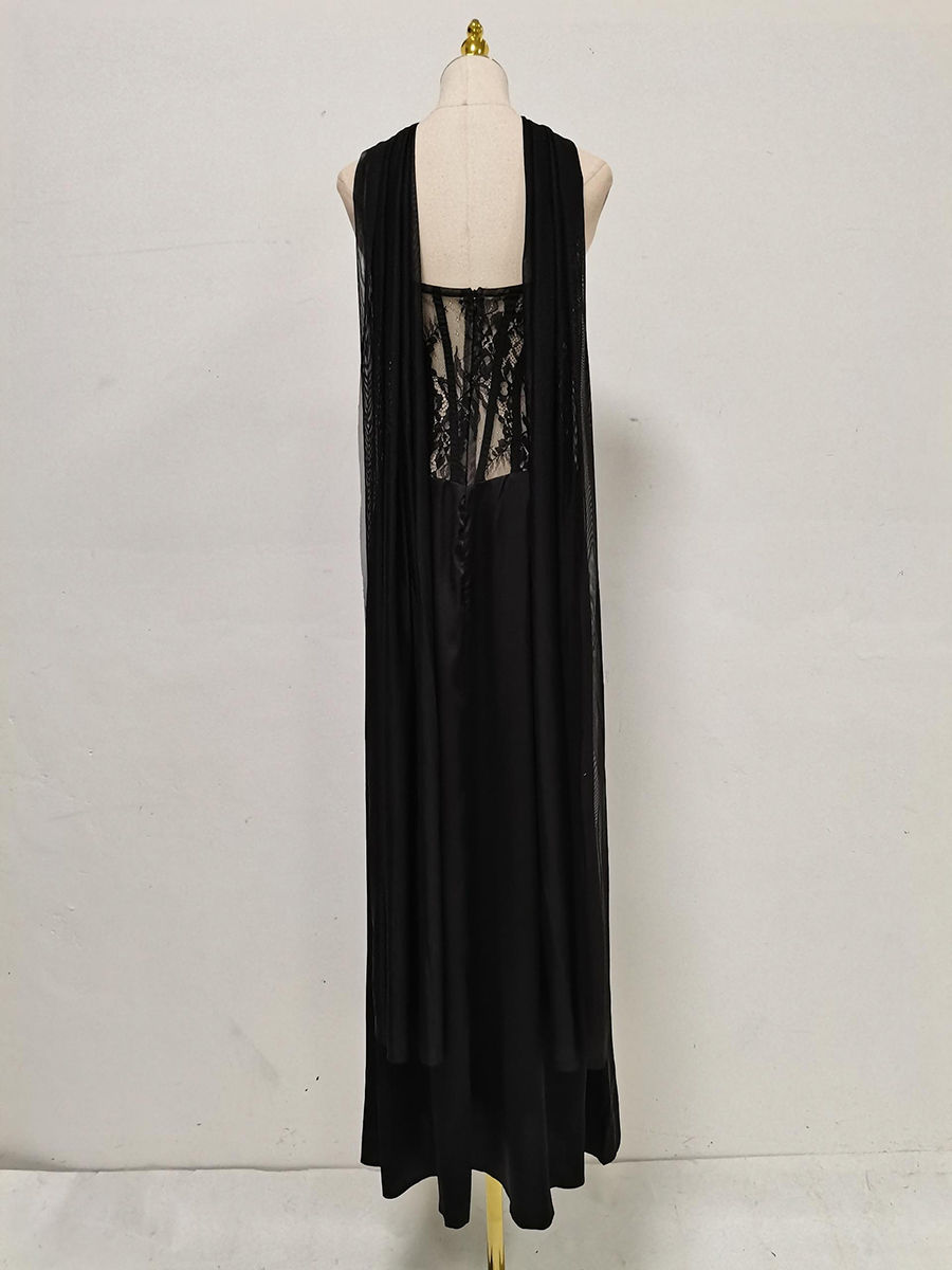 TWOTWINSTYLE Sleeveles Spliced Lace High Waist Sexy Dress