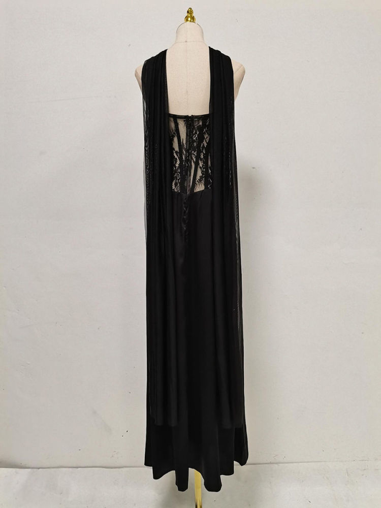 TWOTWINSTYLE Sleeveles Spliced Lace High Waist Sexy Dress