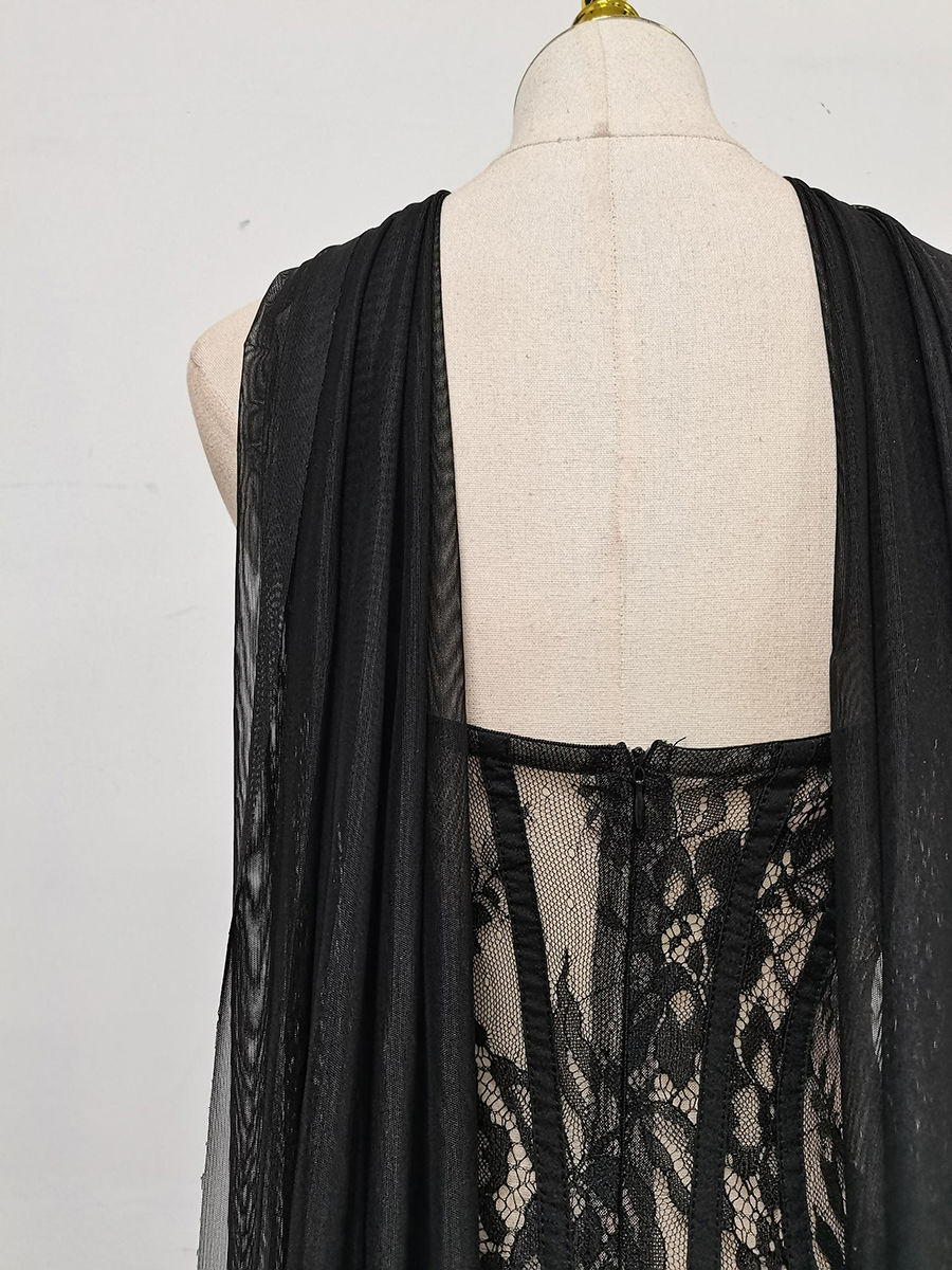 TWOTWINSTYLE Sleeveles Spliced Lace High Waist Sexy Dress