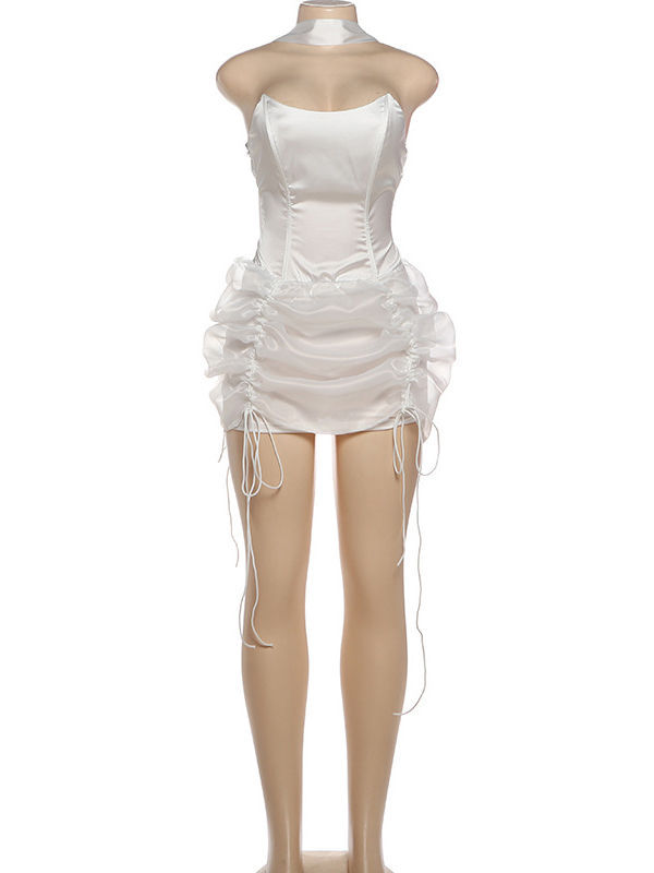 TWOTWINSTYLE High Waist Patchwork Mesh Strapless Chic Dress