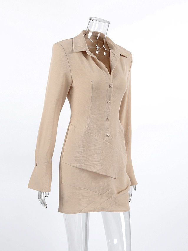 TWOTWINSTYLE Lapel High Waist Ruched Slimming Mini Dress