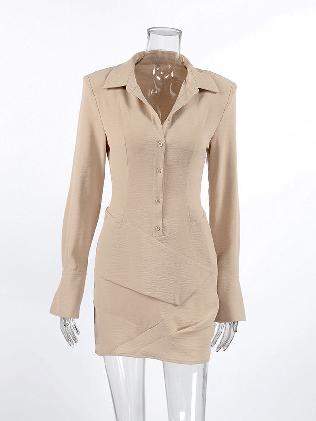 TWOTWINSTYLE Lapel High Waist Ruched Slimming Mini Dress