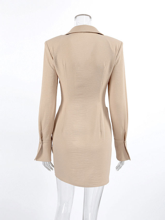TWOTWINSTYLE Lapel High Waist Ruched Slimming Mini Dress