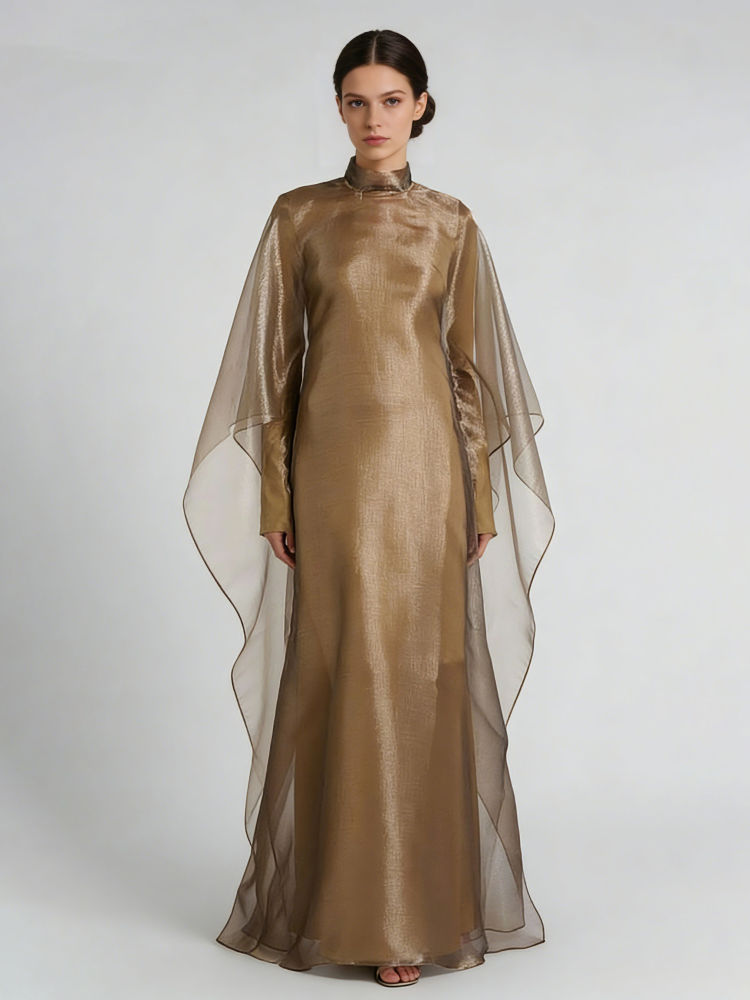 TWOTWINSTYLE Loose Stand Collar Spliced Mesh Fashion Dress