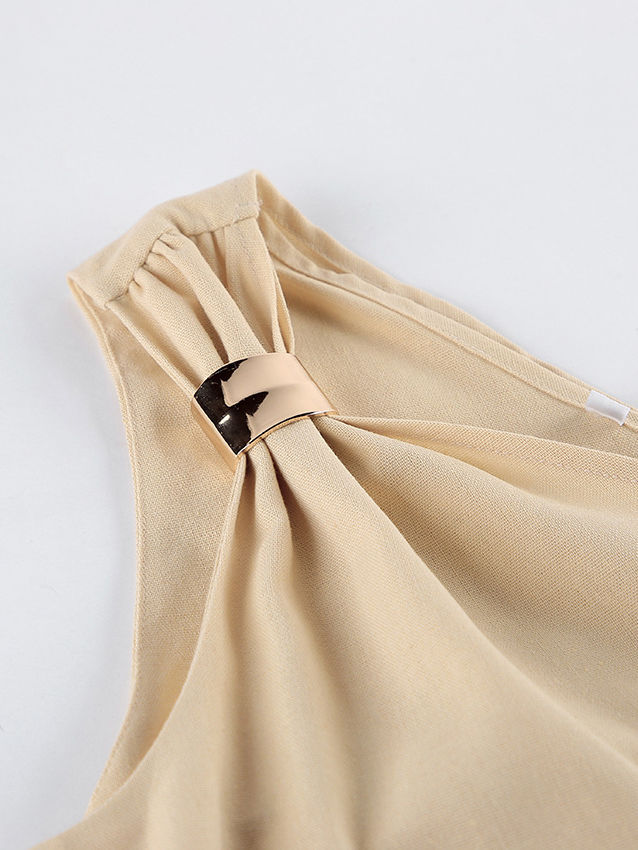 TWOTWINSTYLE Off One Shoulder Patchwork Knot Top Solid Wide Leg Pants Fashion Set