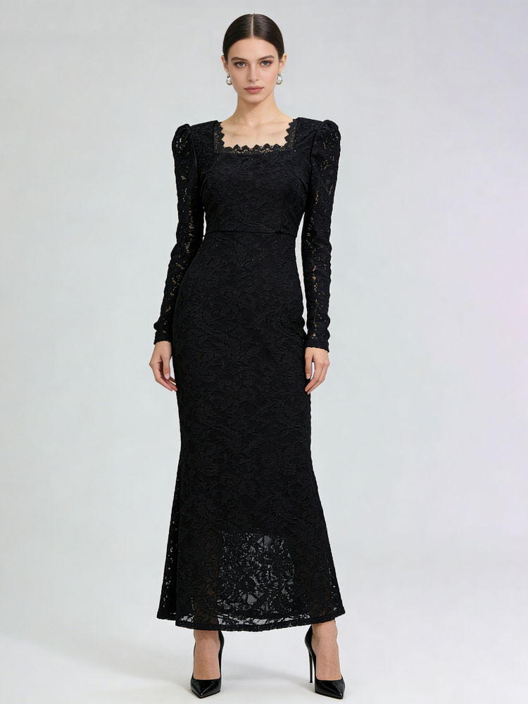 TWOTWINSTYLE Square Neckline Patchwork Lace Elegant Dress