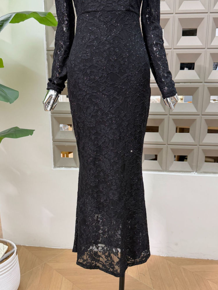 TWOTWINSTYLE Square Neckline Patchwork Lace Elegant Dress