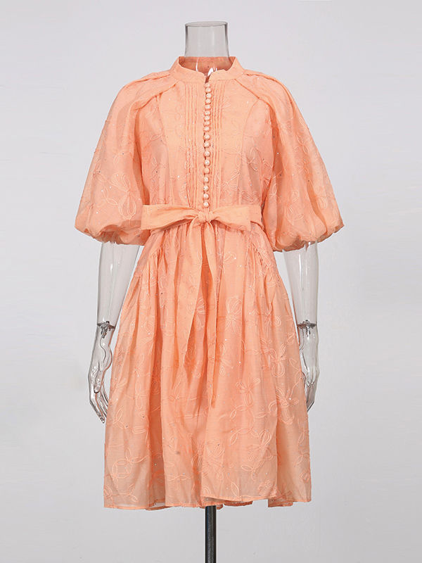 TWOTWINSTYLE Solid Puff Sleeve High Waist Chic Mini Dress