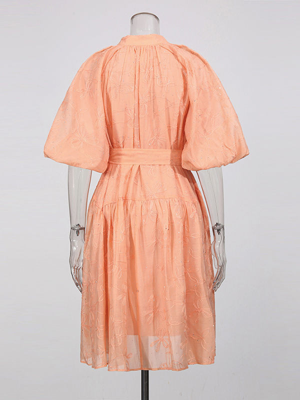 TWOTWINSTYLE Solid Puff Sleeve High Waist Chic Mini Dress