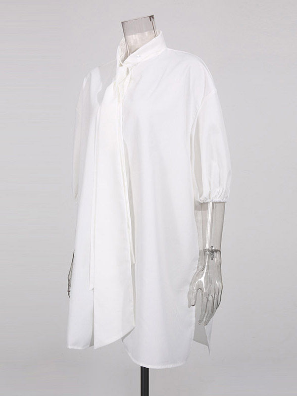 TWOTWINSTYLE Solid Short Sleeve Spliced Lace Up Casual Shirt