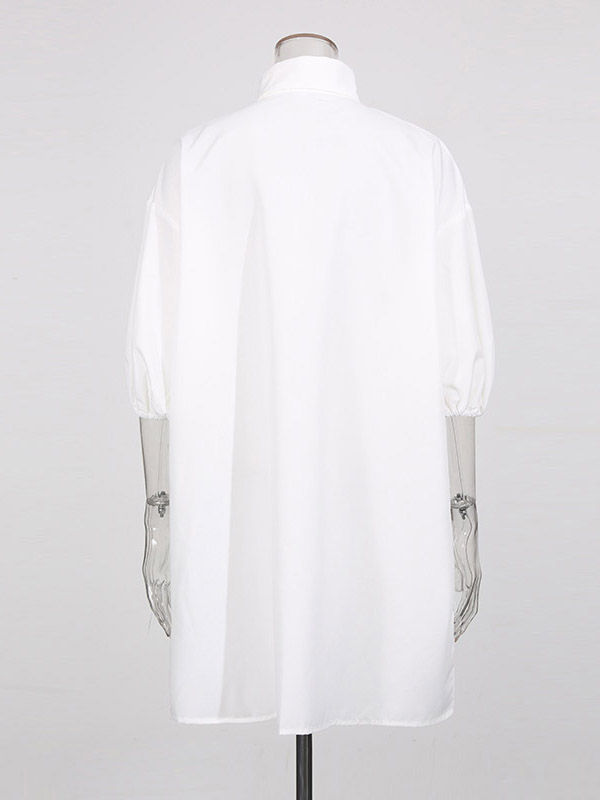 TWOTWINSTYLE Solid Short Sleeve Spliced Lace Up Casual Shirt