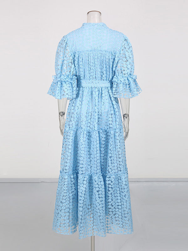 TWOTWINSTYLE V Neck Puff Sleeve High Waist Fashion Dress