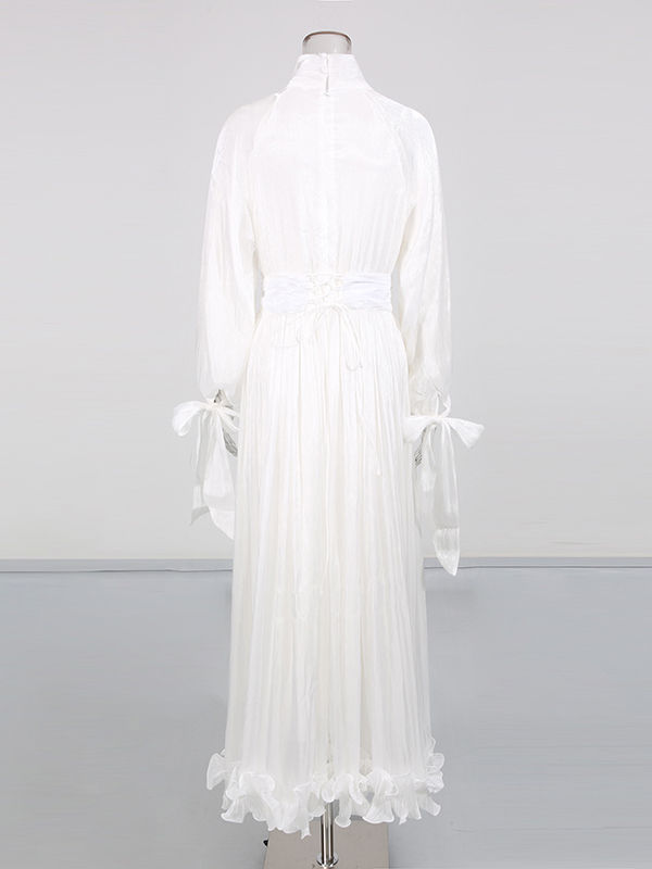 TWOTWINSTYLE Solid Long Sleeve Spliced Ruffles Elegant Dress