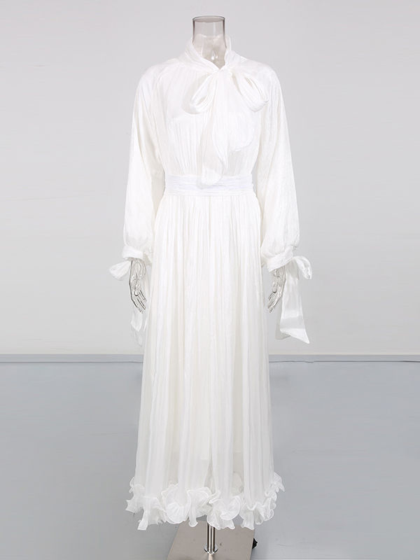 TWOTWINSTYLE Solid Long Sleeve Spliced Ruffles Elegant Dress