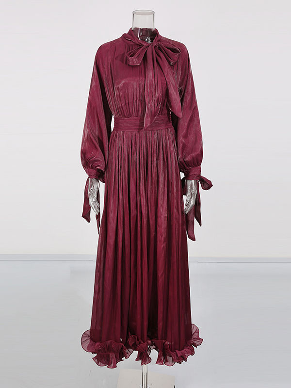TWOTWINSTYLE Solid Long Sleeve Spliced Ruffles Elegant Dress