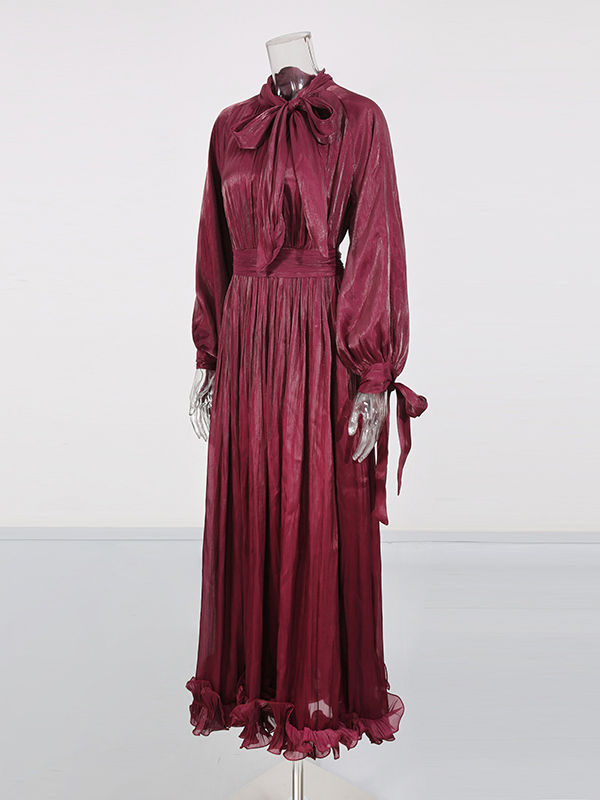 TWOTWINSTYLE Solid Long Sleeve Spliced Ruffles Elegant Dress