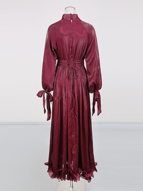 TWOTWINSTYLE Solid Long Sleeve Spliced Ruffles Elegant Dress