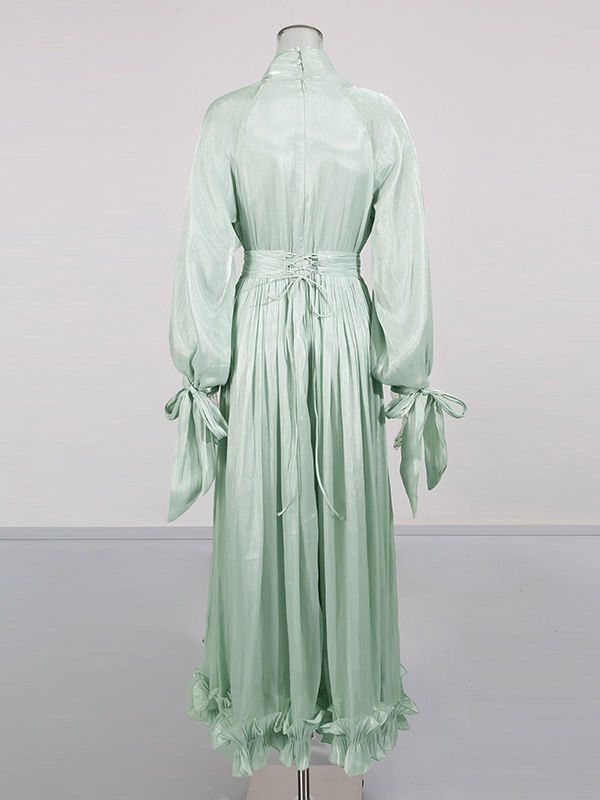 TWOTWINSTYLE Solid Long Sleeve Spliced Ruffles Elegant Dress