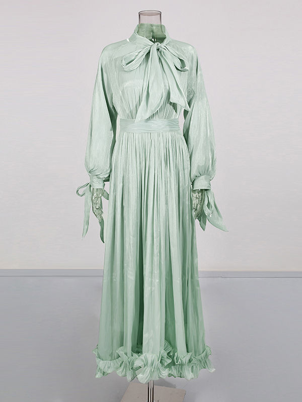 TWOTWINSTYLE Solid Long Sleeve Spliced Ruffles Elegant Dress
