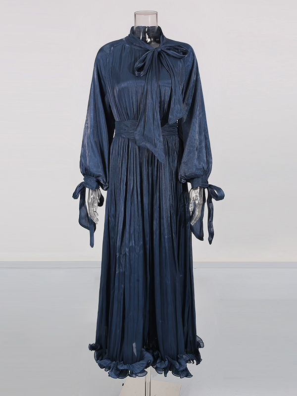 TWOTWINSTYLE Solid Long Sleeve Spliced Ruffles Elegant Dress