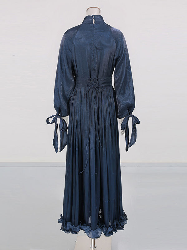 TWOTWINSTYLE Solid Long Sleeve Spliced Ruffles Elegant Dress