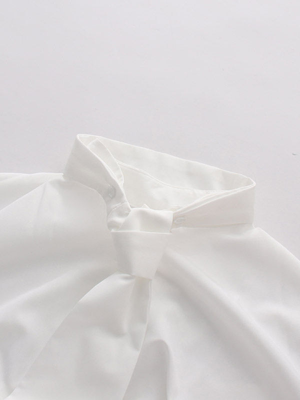 TWOTWINSTYLE Solid Short Sleeve Spliced Lace Up Casual Shirt