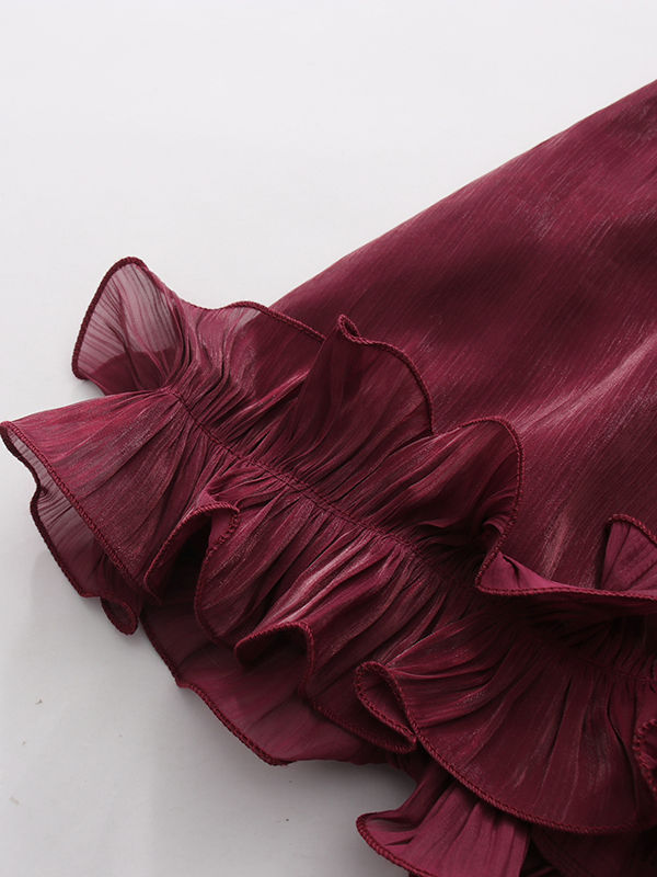 TWOTWINSTYLE Solid Long Sleeve Spliced Ruffles Elegant Dress