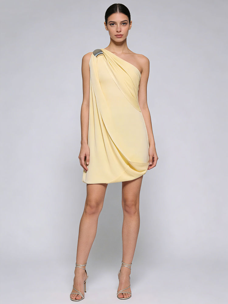 TWOTWINSTYLE Off One Shoulder Minimalist Elegant Mini Dress