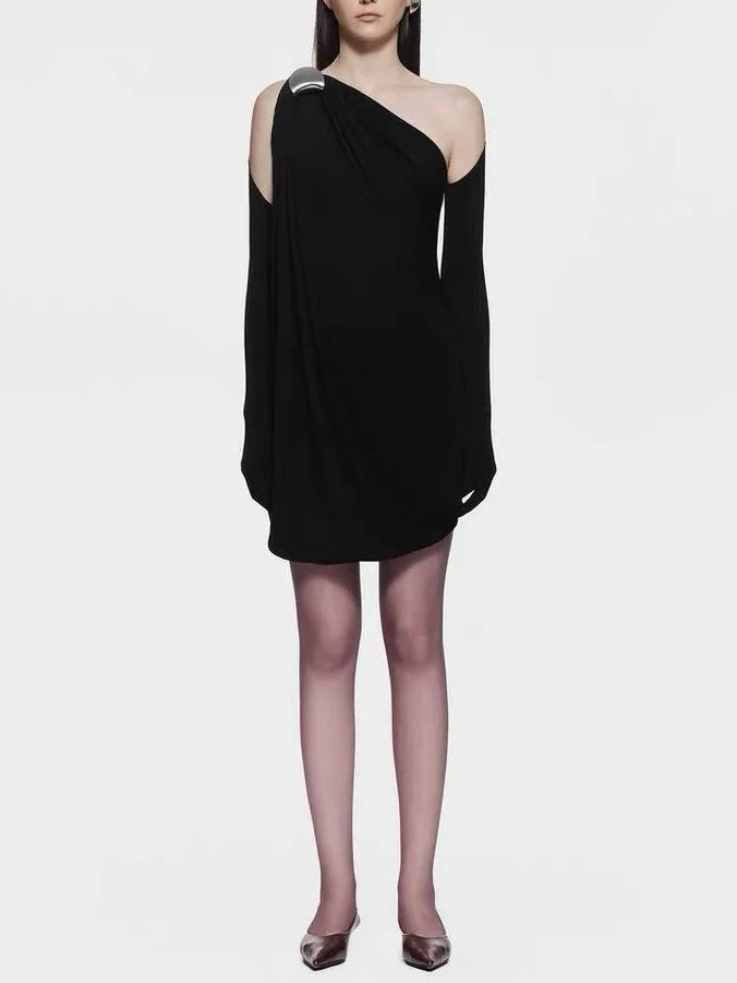 TWOTWINSTYLE Off One Shoulder Minimalist Elegant Mini Dress