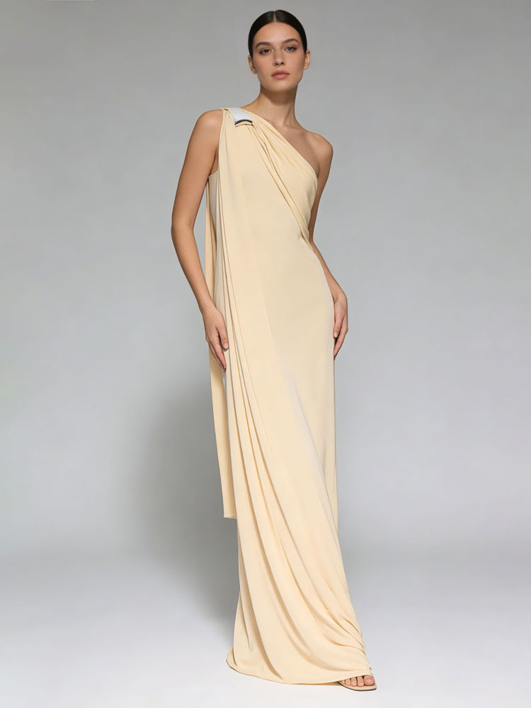 TWOTWINSTYLE Off One Shoulder Patchwork Metal Slimming Dress