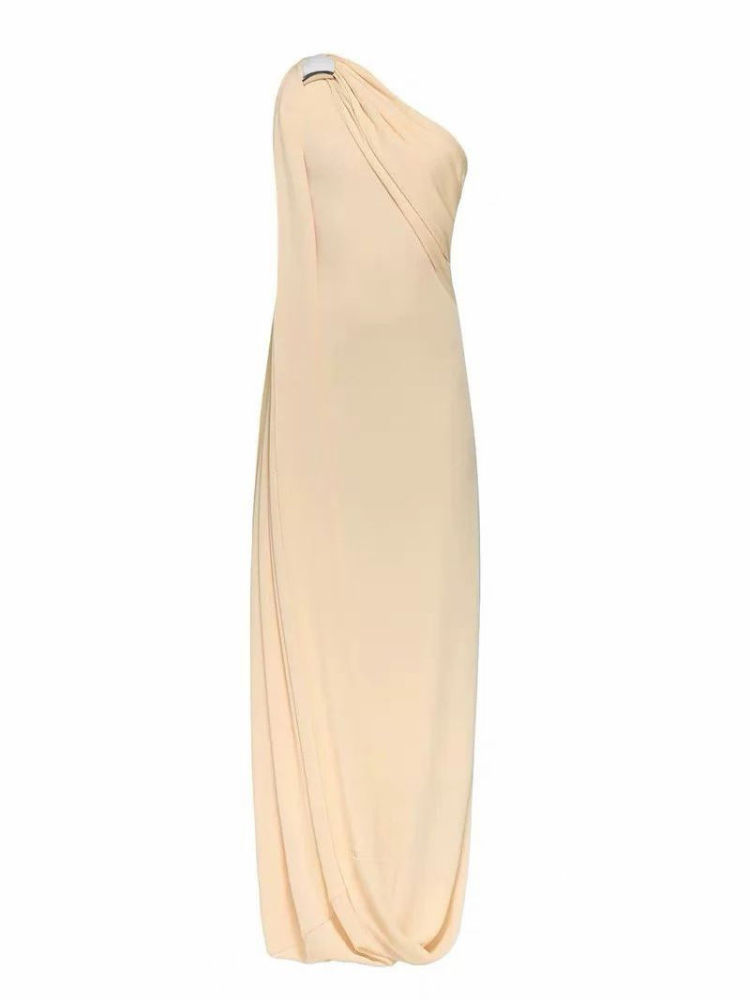 TWOTWINSTYLE Off One Shoulder Patchwork Metal Slimming Dress