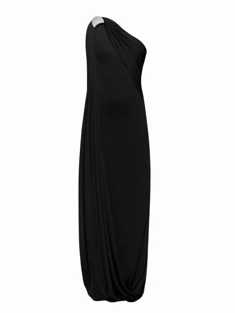 TWOTWINSTYLE Off One Shoulder Patchwork Metal Slimming Dress