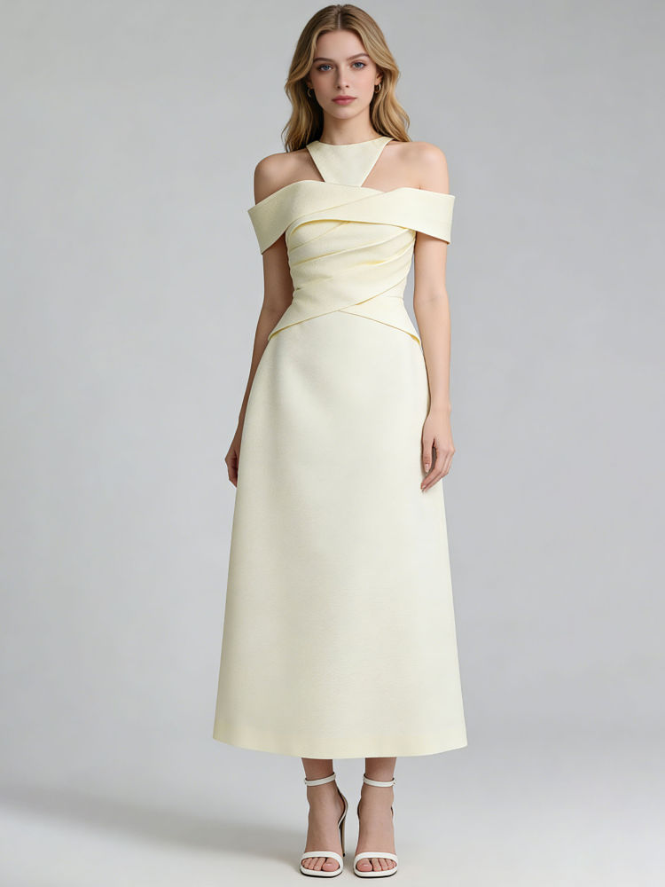 TWOTWINSTYLE Round Neck Off Shoulder High Waist Fashion Dress