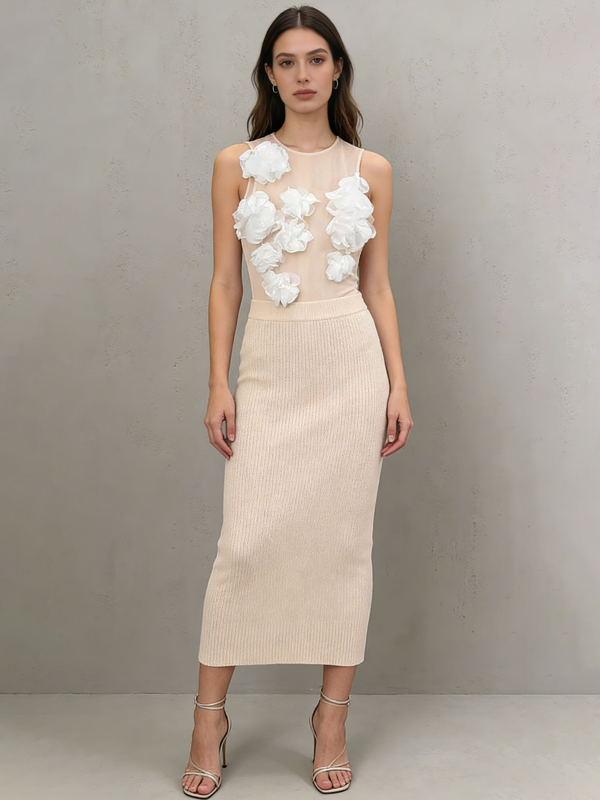 TWOTWINSTYLE Sleeveles Round Neck Spliced 3D Flower Chic Jumpsuit