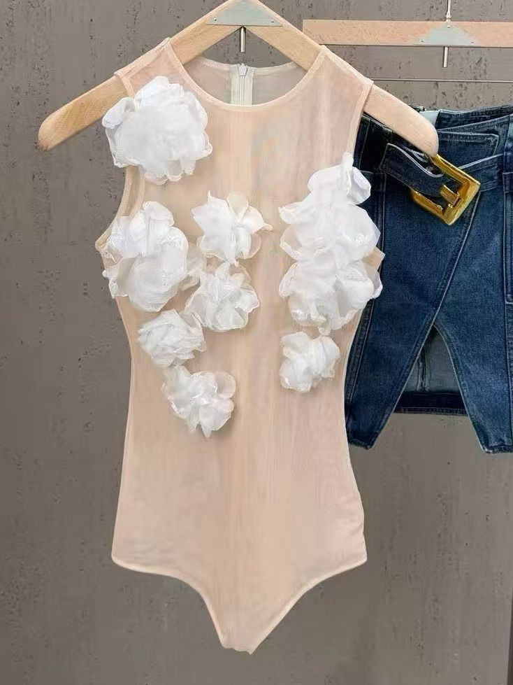 TWOTWINSTYLE Sleeveles Round Neck Spliced 3D Flower Chic Jumpsuit