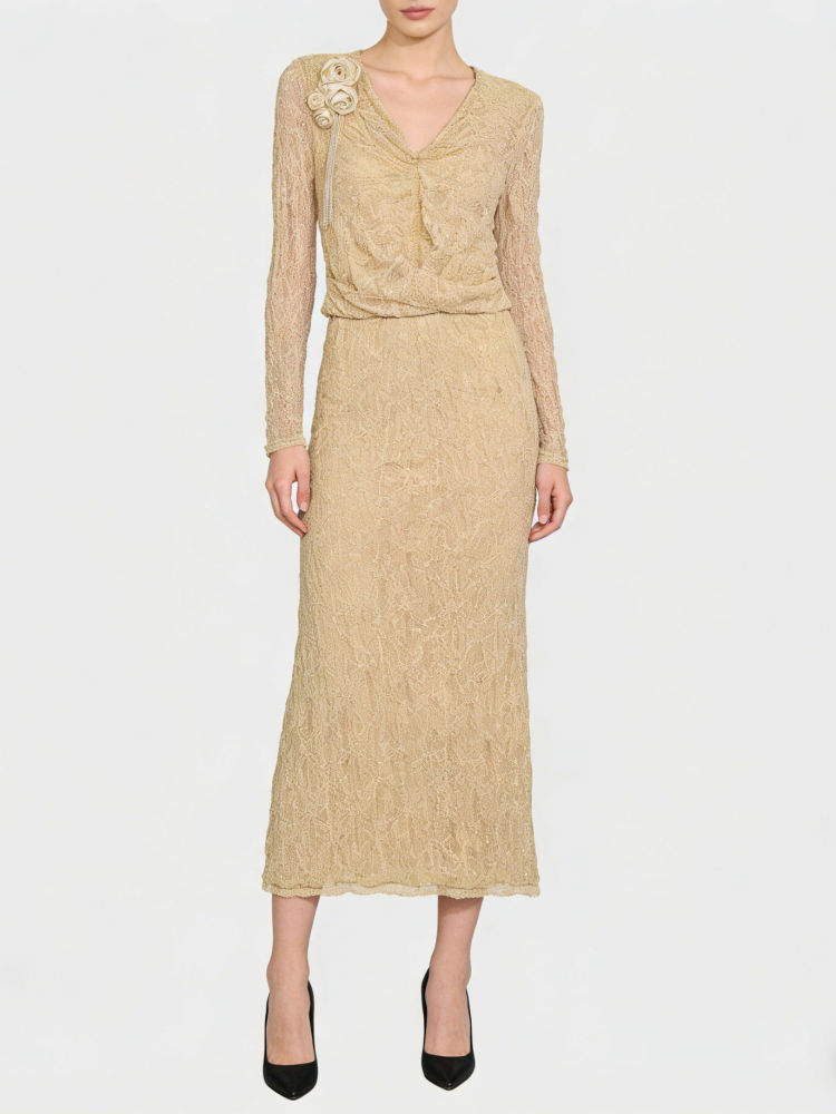 TWOTWINSTYLE Spliced 3D Flower Tunic Vintage Dress