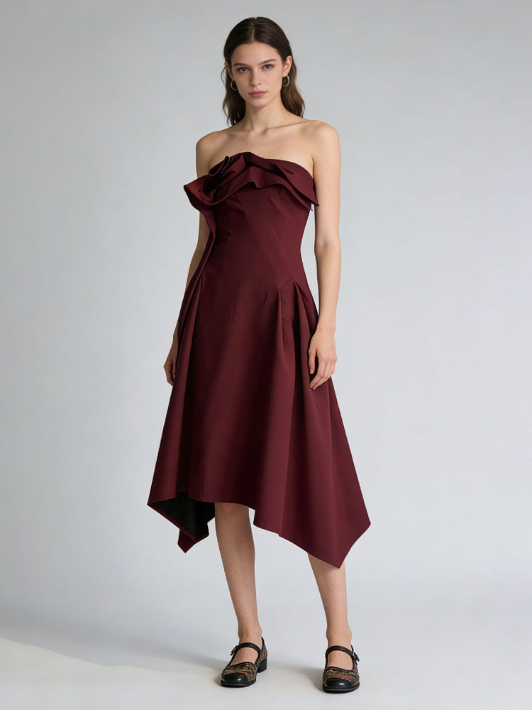 TWOTWINSTYLE Spliced Ruched High Waist Irregular Hem Fashion Dress