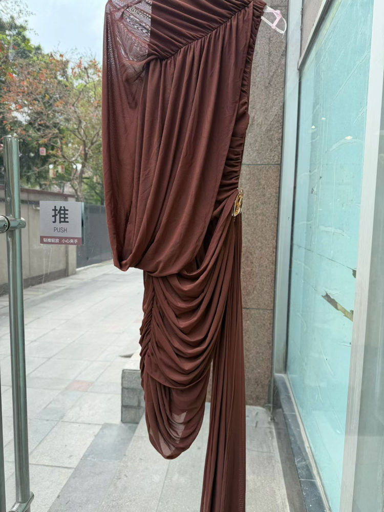 TWOTWINSTYLE Stand Collar Spliced Lace Up Solid Dress