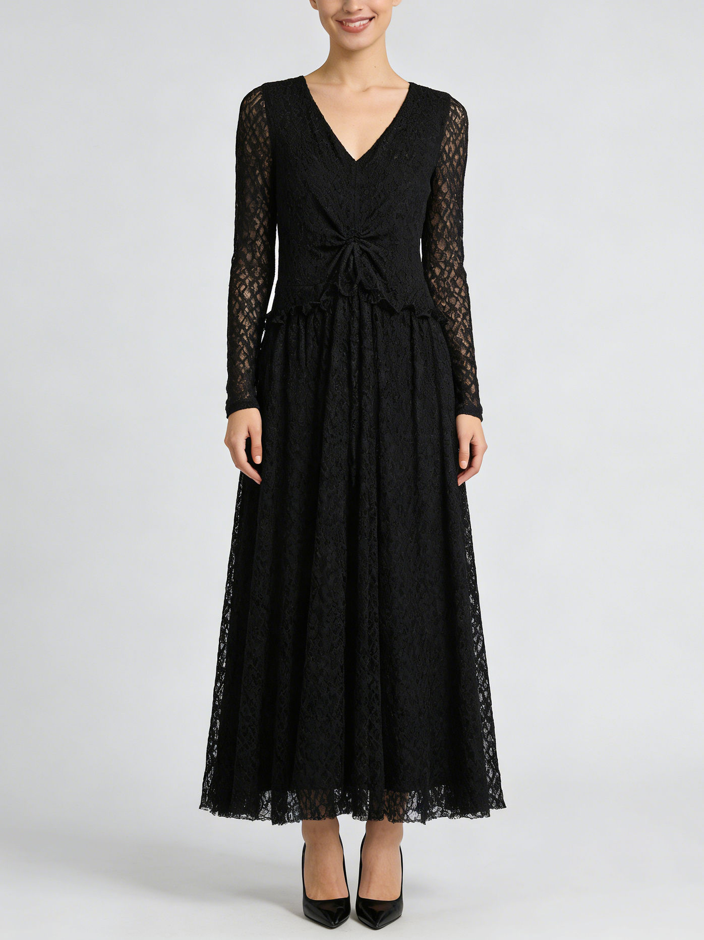 TWOTWINSTYLE V Neck Long Sleeve Patchwork Lace Chic Dress