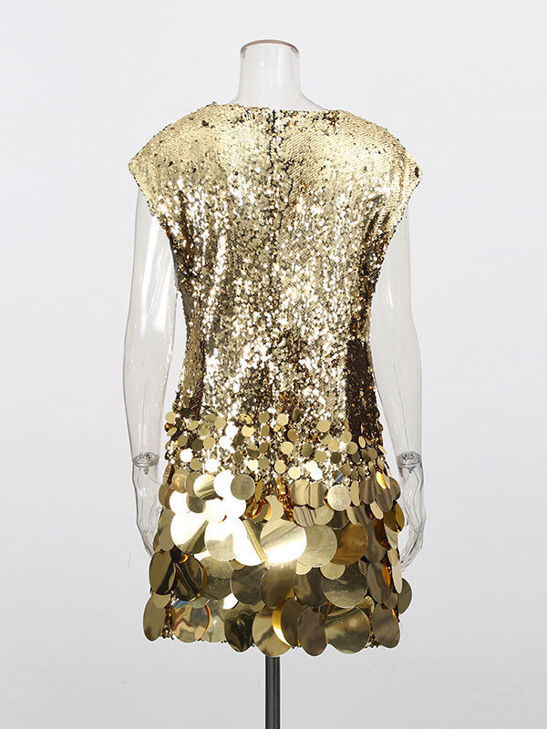 TWOTWINSTYLE V-Neck Sleeveless Spliced Sequins Mini Dress